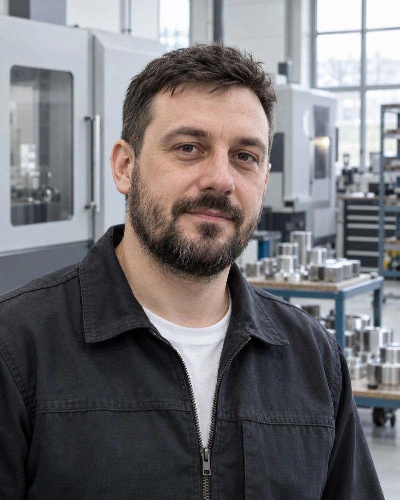 An illustrative portrait of Tomasz Nowak, a fictional Keelworks team member.